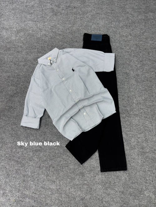 Striped Shirt/Black Baggy Pant