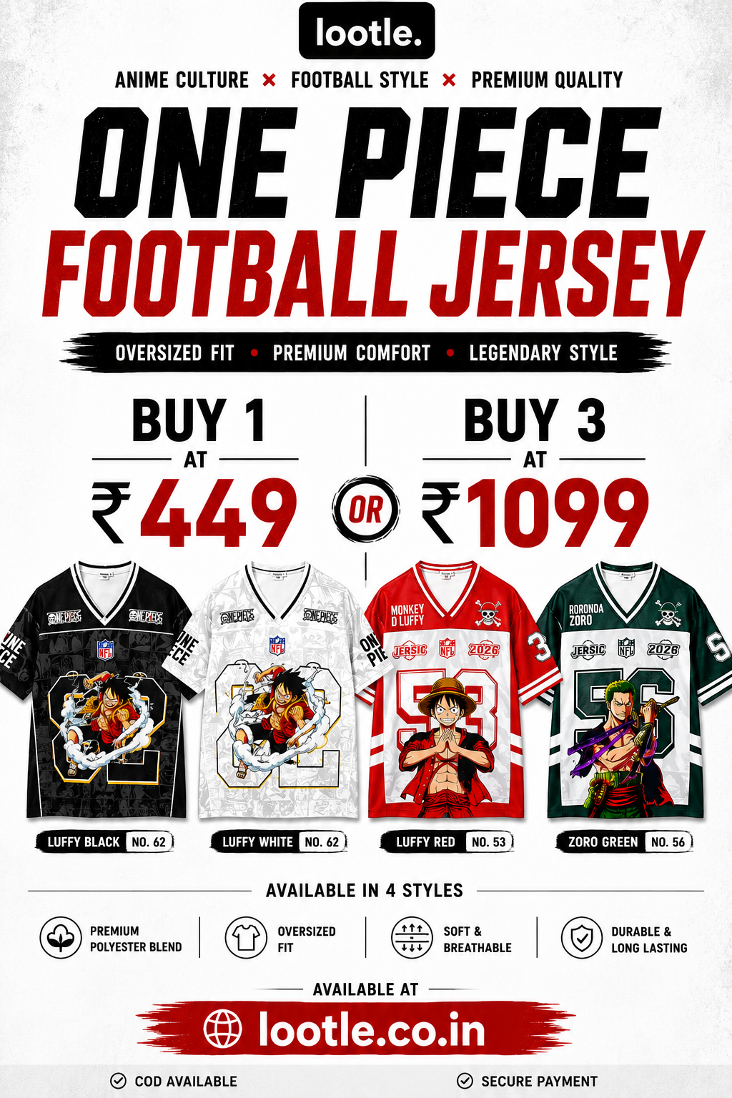 One Piece Anime Football Jersey Collection – Premium Oversized Fan Edition