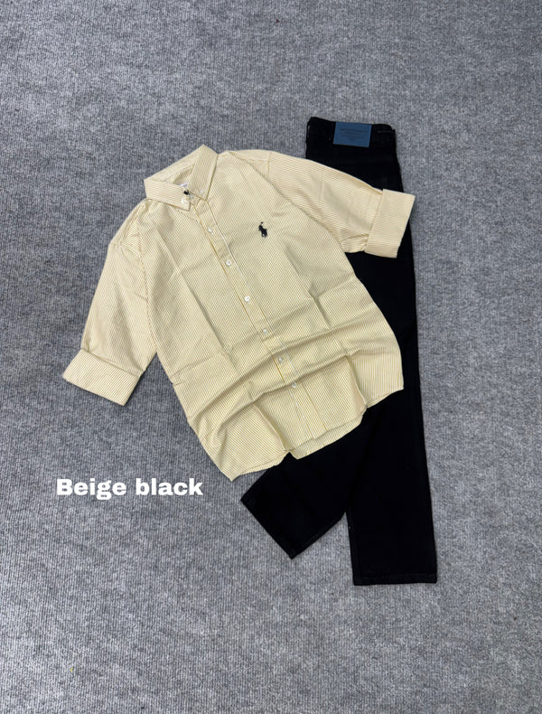 Striped Shirt/Black Baggy Pant