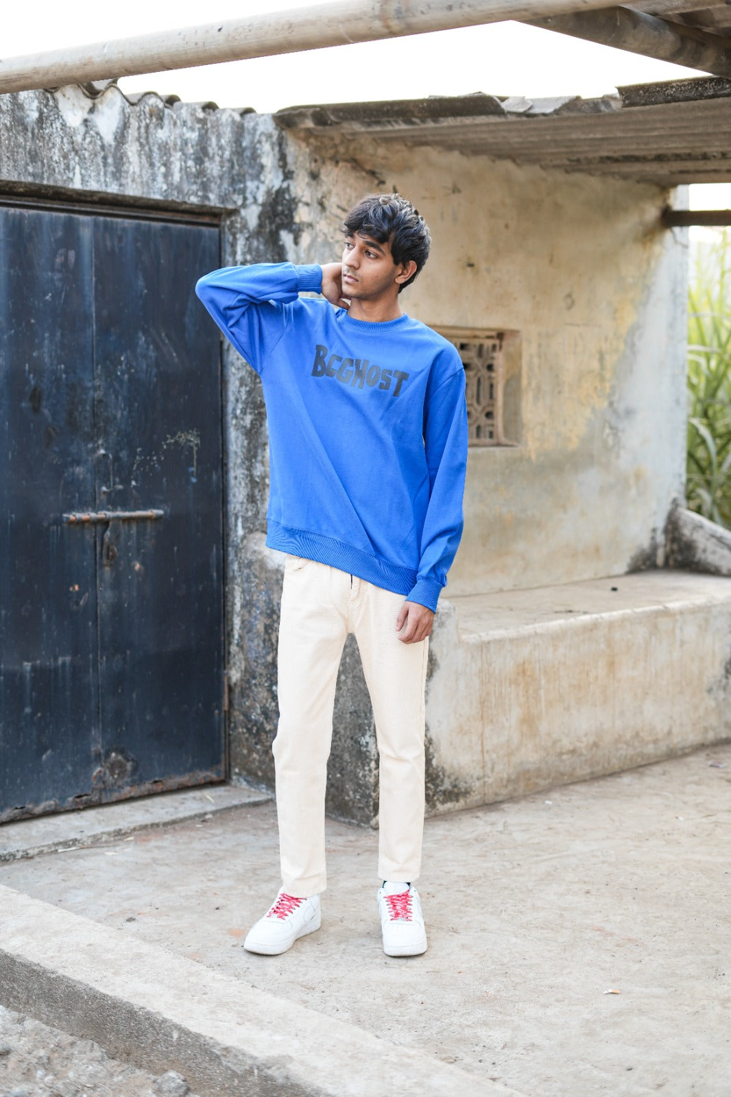 Azure Calm Combo  (Blue sweatshirt + beige pants)