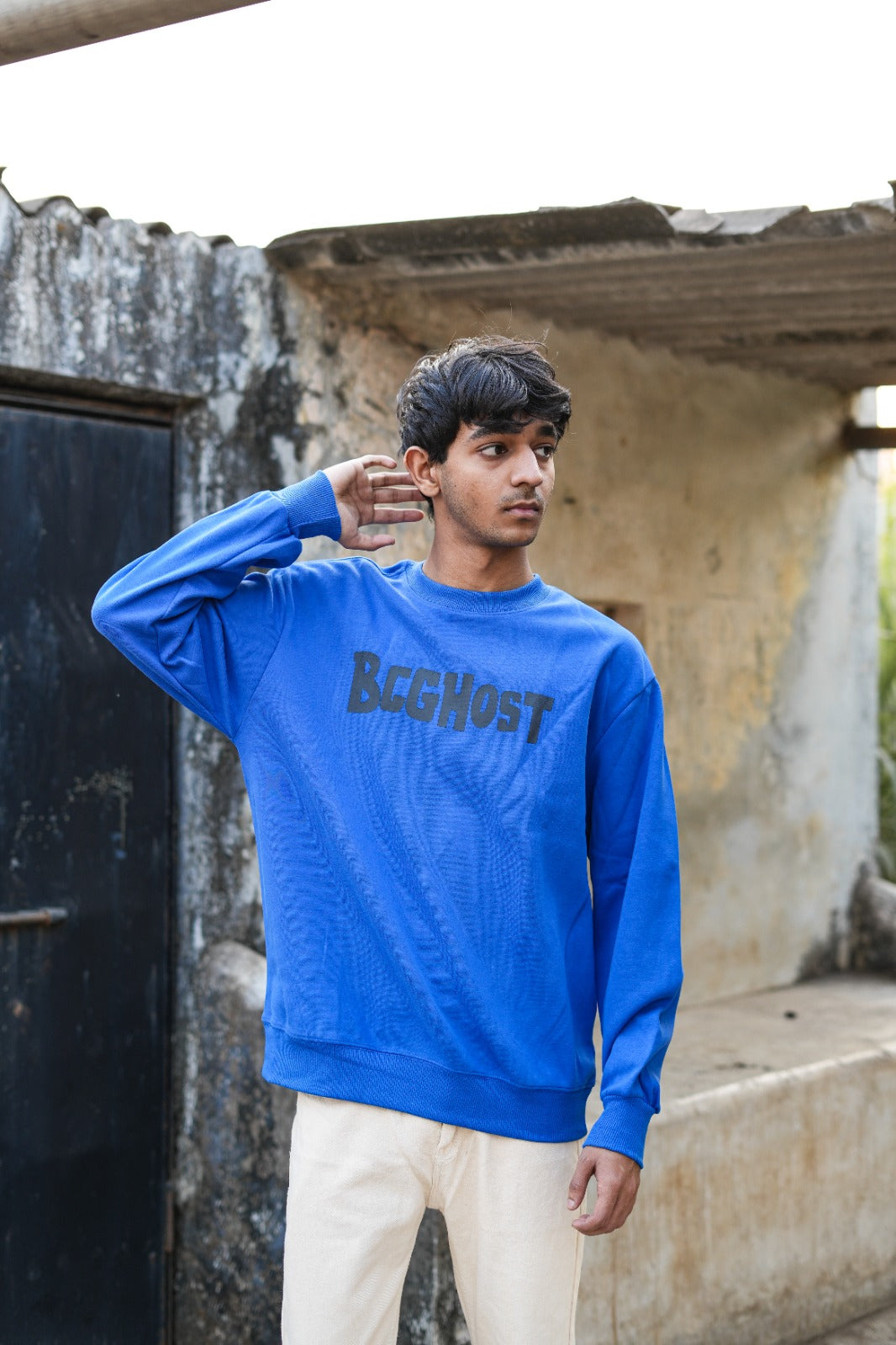 Azure Calm Combo  (Blue sweatshirt + beige pants)