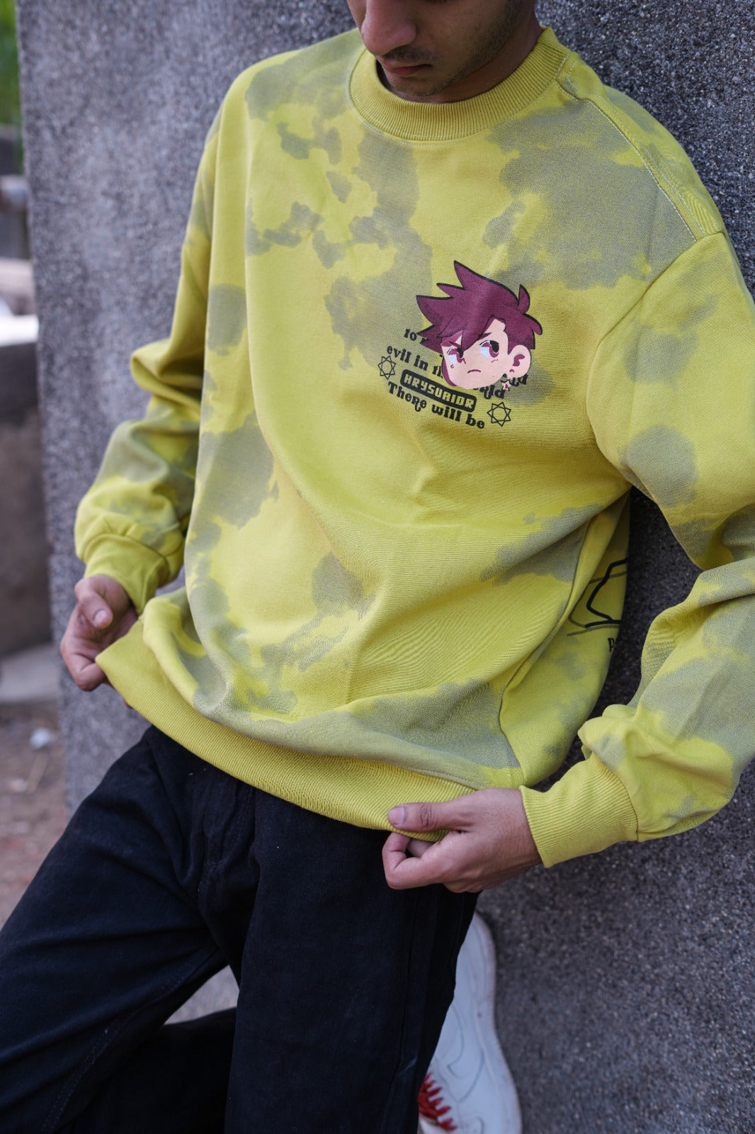 Acid Moss Combo (Green tie-dye sweatshirt + black jeans)