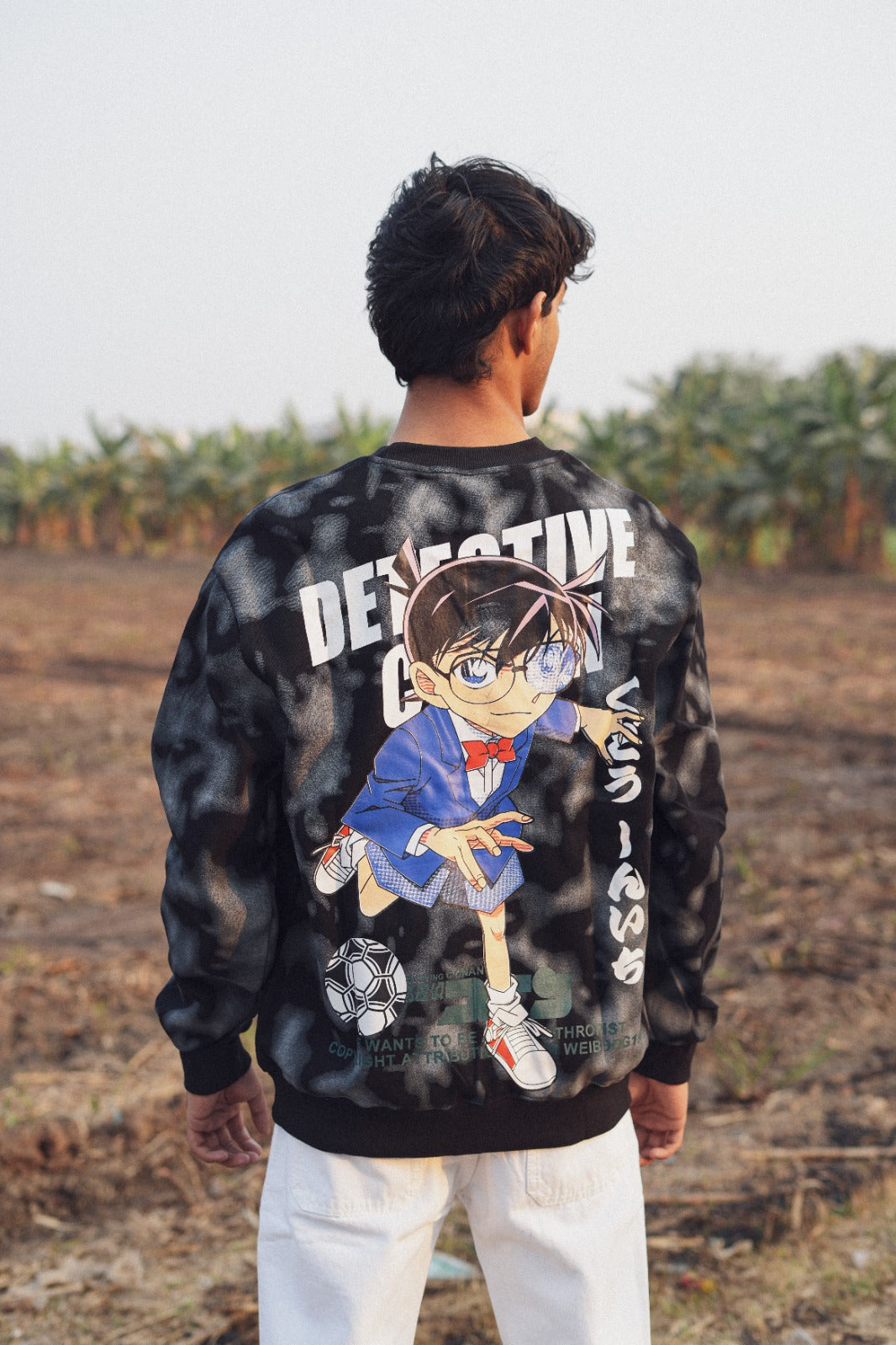 Shadow Flame Combo  (Black graphic sweatshirt + white pant)