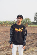 Shadow Flame Combo  (Black graphic sweatshirt + white pant)