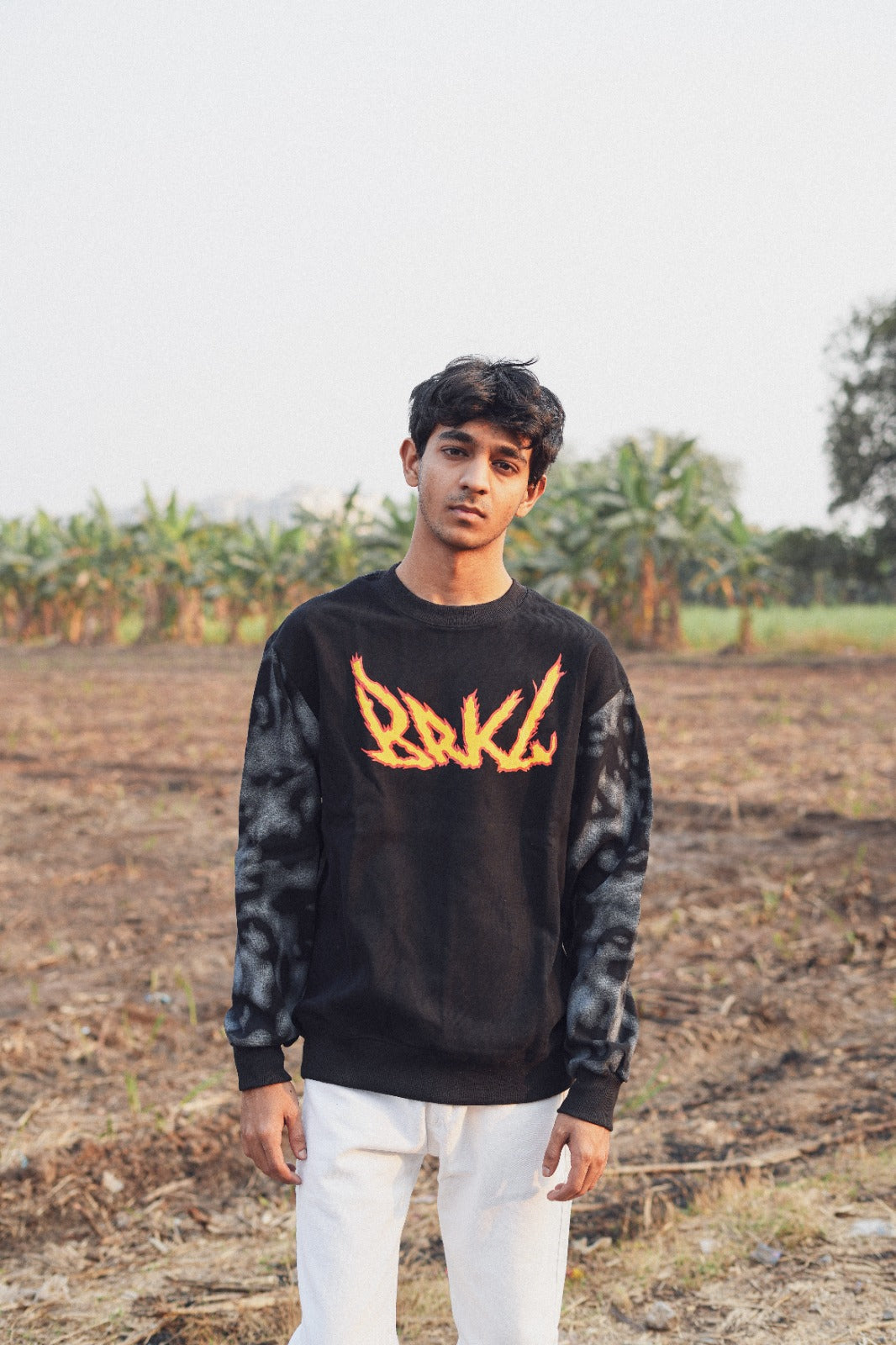 Shadow Flame Combo  (Black graphic sweatshirt + white pant)