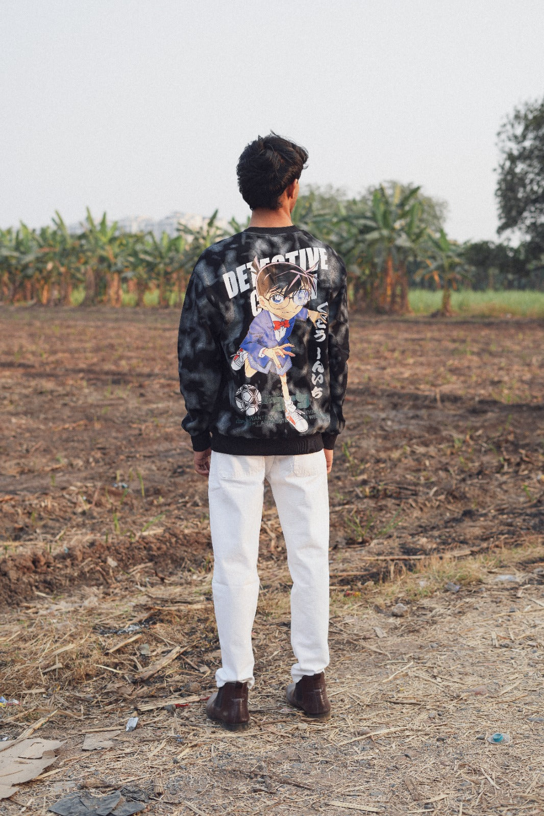 Shadow Flame Combo  (Black graphic sweatshirt + white pant)