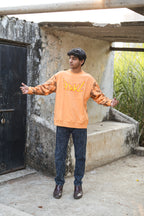 Burnt Clay Combo  (Orange graphic sweatshirt + Charcoal jeans)