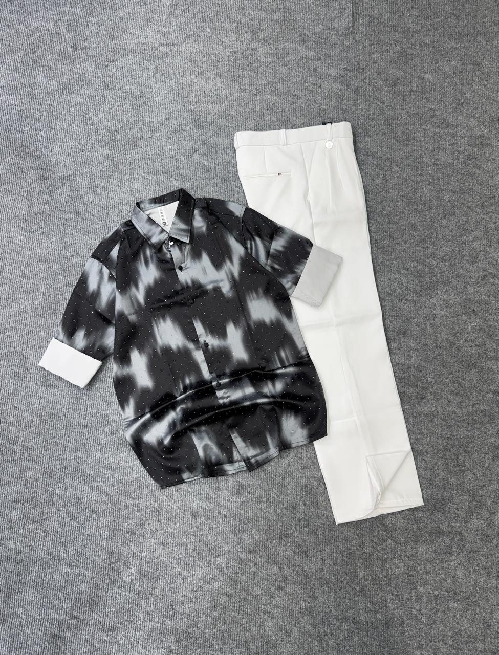 Shadow Wave Shirt & Ivory Trouser Combo
