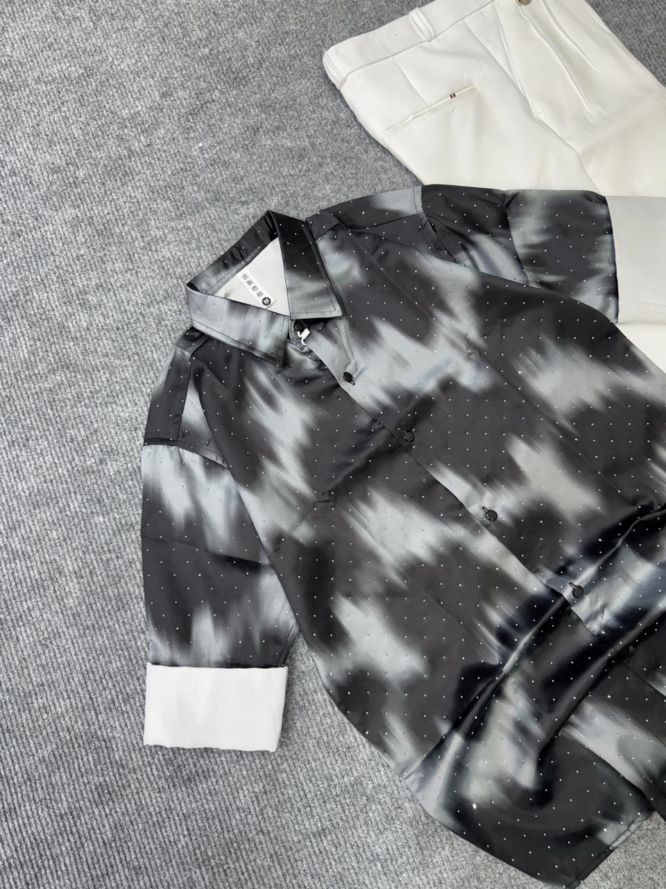 Shadow Wave Shirt & Ivory Trouser Combo