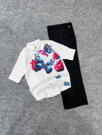 Ivory Monarch Butterfly Shirt & Black Trouser Combo