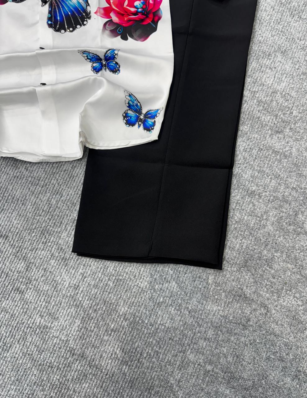 Ivory Monarch Butterfly Shirt & Black Trouser Combo