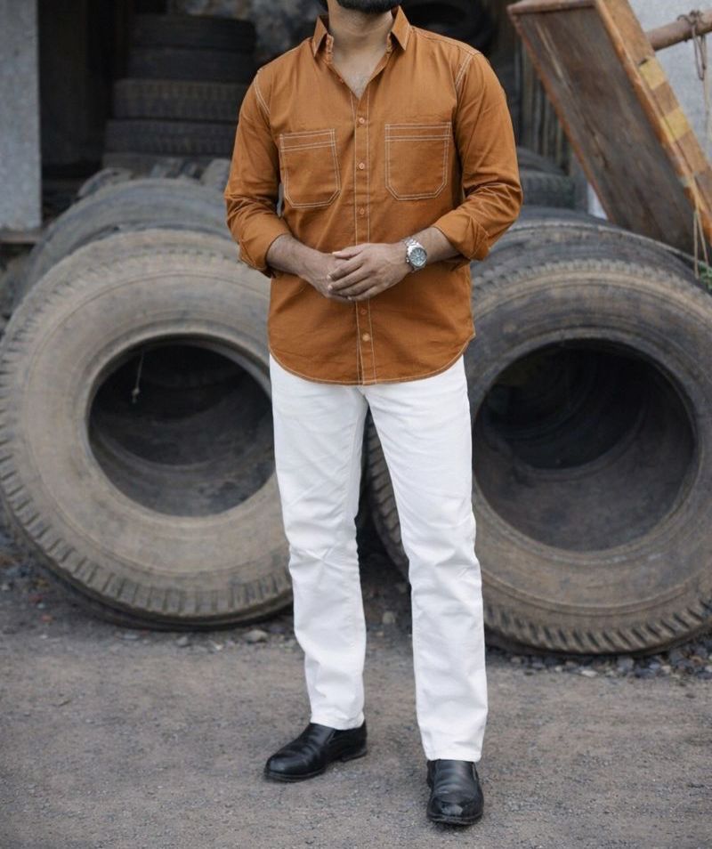 Rustwood Utility Shirt & Ivory Slim Pant Combo