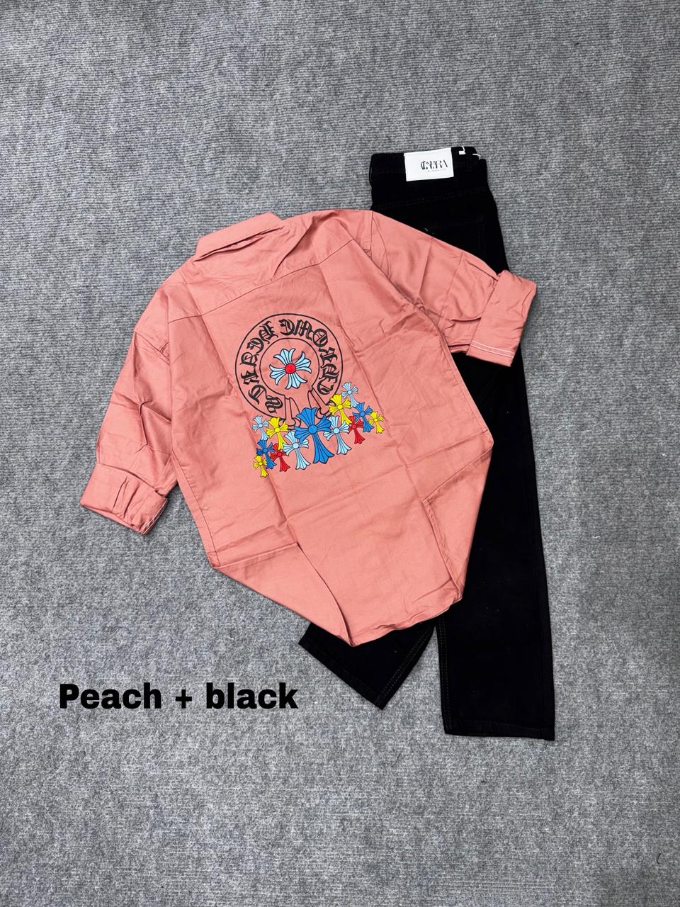 Floral Back Print Shirt & Denim Combo