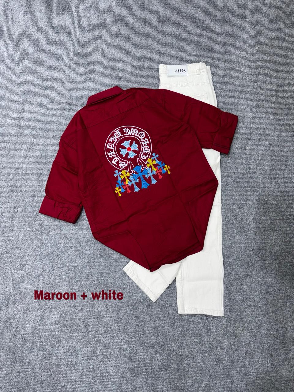 Floral Back Print Shirt & Denim Combo