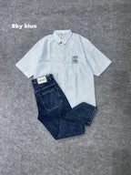 Lining Boxy Shirt & Blue Pant Outfit