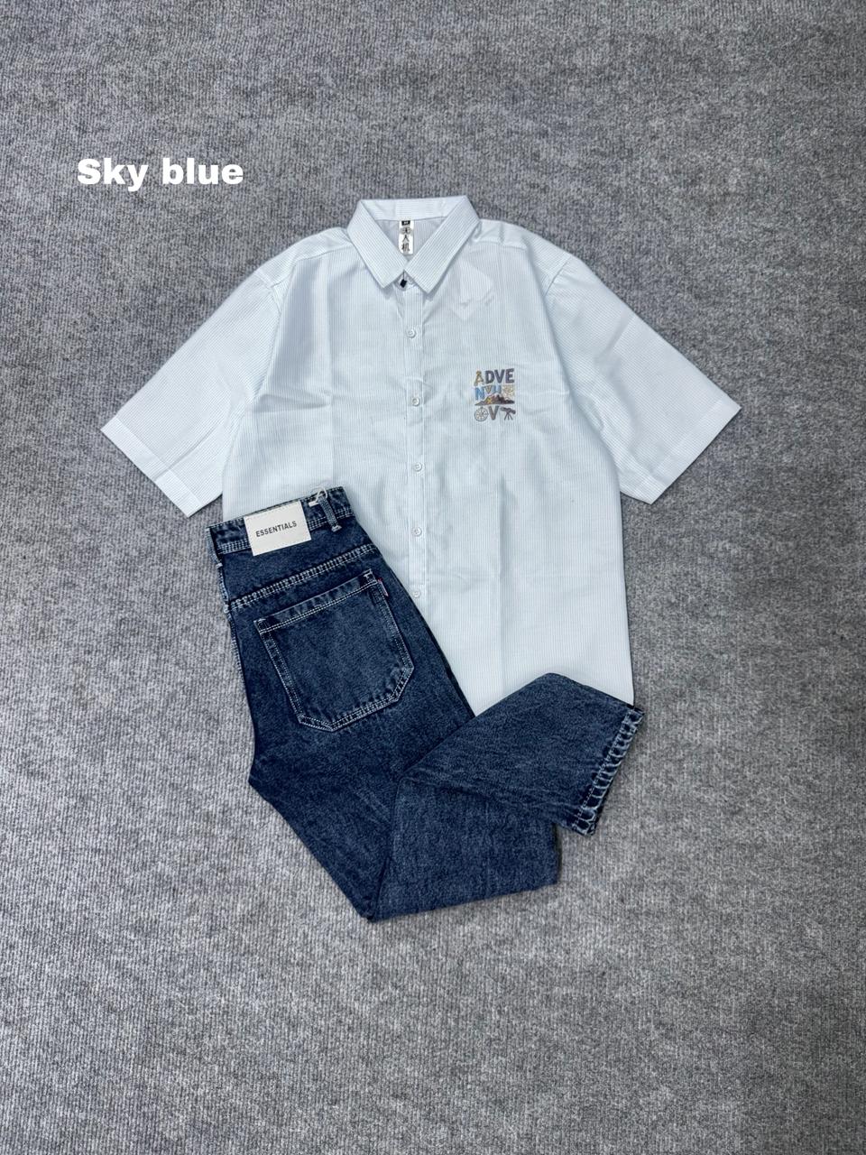 Lining Boxy Shirt & Blue Pant Outfit