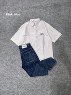 Lining Boxy Shirt & Blue Pant Outfit